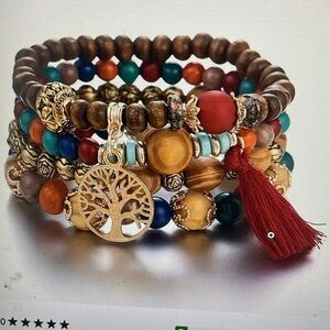 4 PCS set of NEW Fringe bohemian multi layered wood beaded elastic bracelet